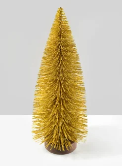 9.5in Tall Gold Frost Tabletop Bottle Brush Christmas Tree, Bundle of 12