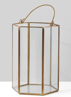 8in Tall Gold Hexagon Lantern