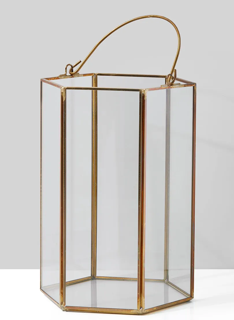 8in Tall Gold Hexagon Lantern
