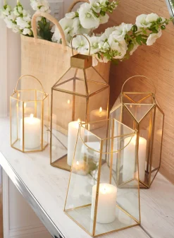 8in Tall Gold Hexagon Lantern