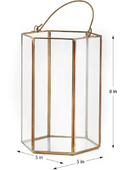 8in Tall Gold Hexagon Lantern