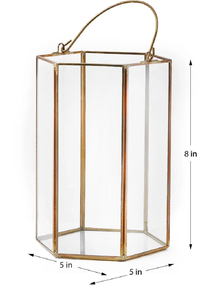 8in Tall Gold Hexagon Lantern