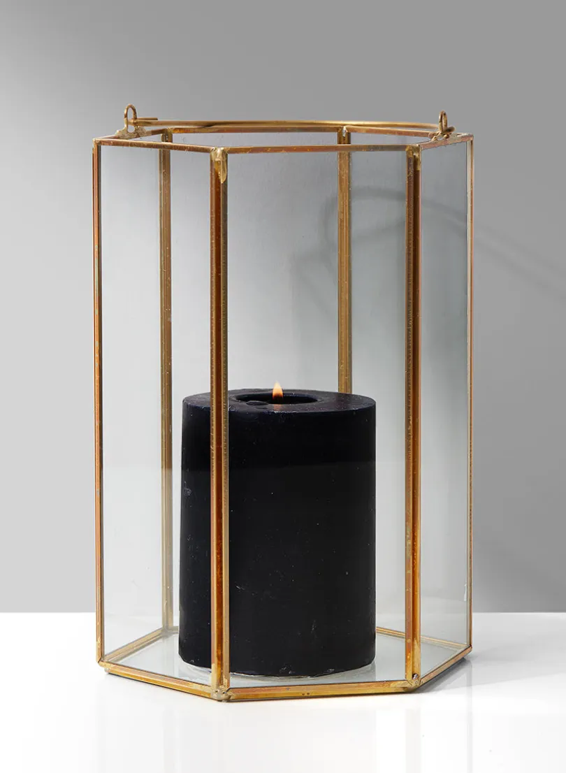 8in Tall Gold Hexagon Lantern