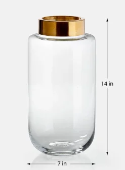 14in Tall Gold Mouth Jar Glass Vase
