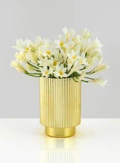 5in Tall Gold Pleated Glass Votive Holder