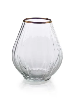 6in Tall Gold Rim Balloon Glass Vase
