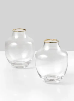 5in Tall Gold Rim Belly Glass Vase, Small Mouth