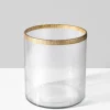 5.5in Tall Gold Rim Ribbed Glass Candle Hurricane