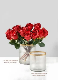 5.5in Tall Gold Rim Ribbed Glass Candle Hurricane