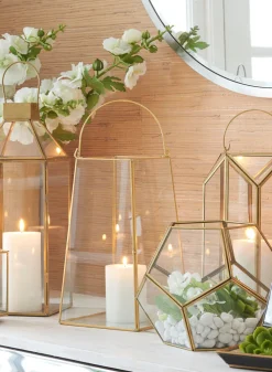12in Tall Gold Trapezoid Lantern