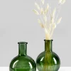 7in Tall Green Deco Glass Vase, Set of 2
