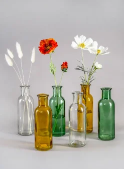 6.5in Tall Green Glass Bottle Bud Vases, Set of 6