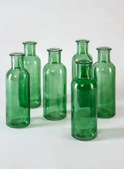 6.5in Tall Green Glass Bottle Bud Vases, Set of 6