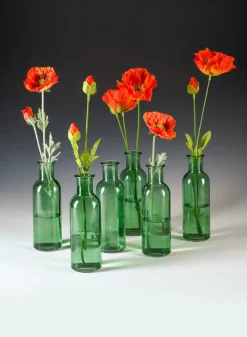 6.5in Tall Green Glass Bottle Bud Vases, Set of 6