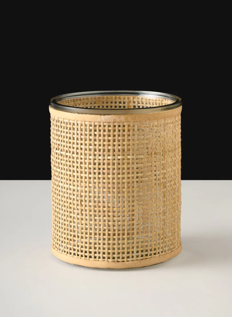 6in Tall Haiphong Cane Weaved Glass Cylinder
