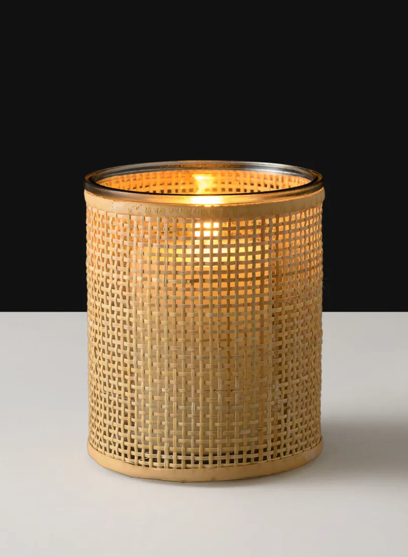 6in Tall Haiphong Cane Weaved Glass Cylinder
