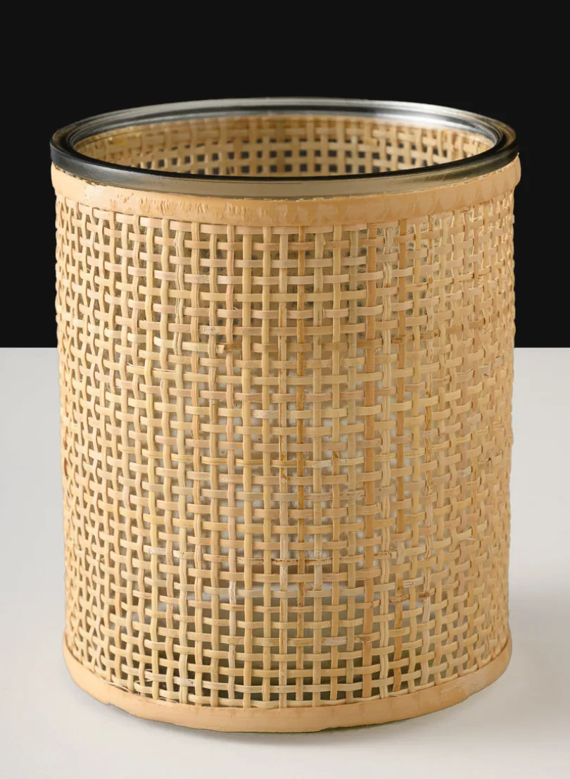 6in Tall Haiphong Cane Weaved Glass Cylinder
