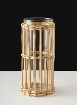 10in Tall Halong Cane Weaved Glass Cylinder