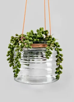 5in Tall Hanging Rippled Glass Vase