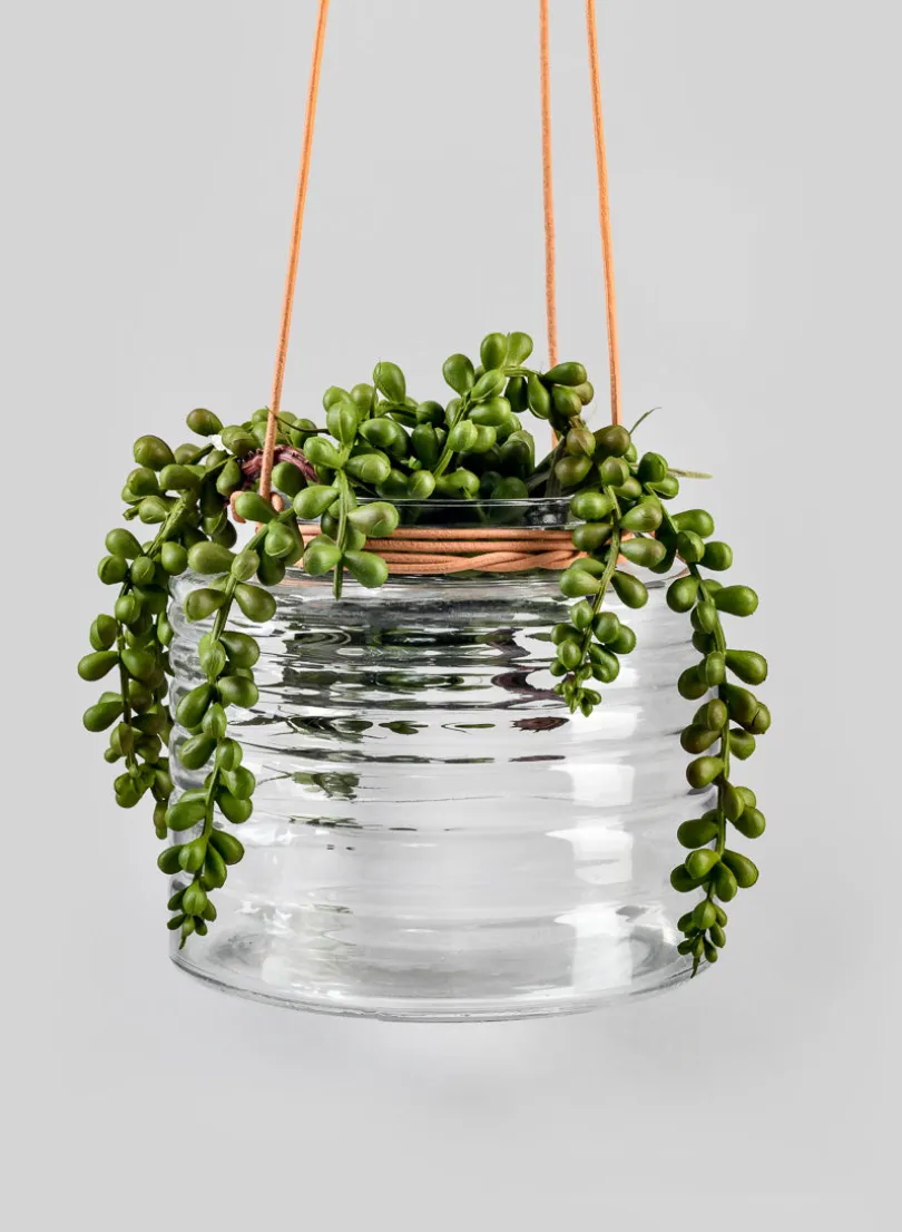 5in Tall Hanging Rippled Glass Vase