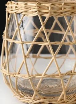 6in Tall Hanoi Market Wicker & Glass Holder