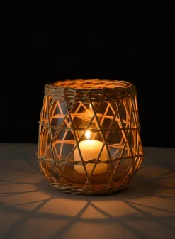 6in Tall Hanoi Market Wicker & Glass Holder