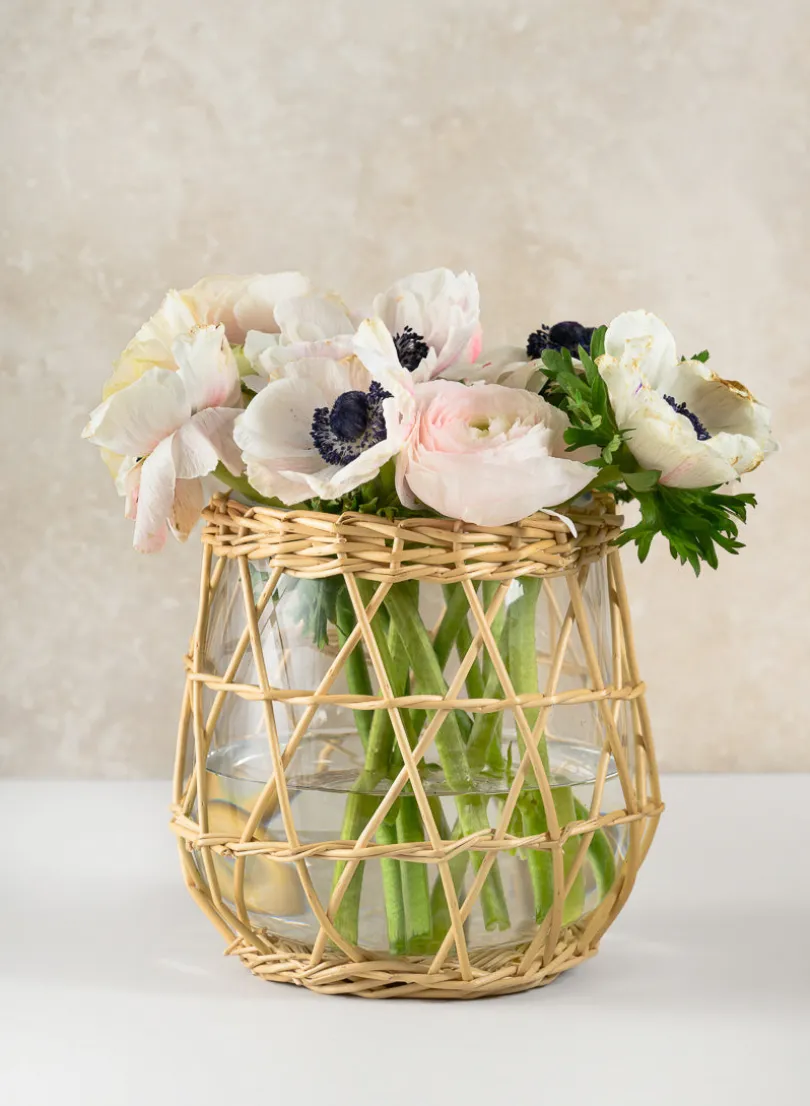 6in Tall Hanoi Market Wicker & Glass Holder