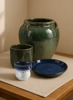 5.5in Tall Harami Running Blue Ceramic Pot