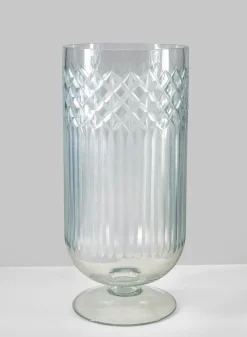 13in Tall Harem Cut Work Hurricane Glass Vase