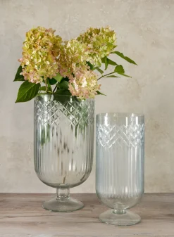 13in Tall Harem Cut Work Hurricane Glass Vase