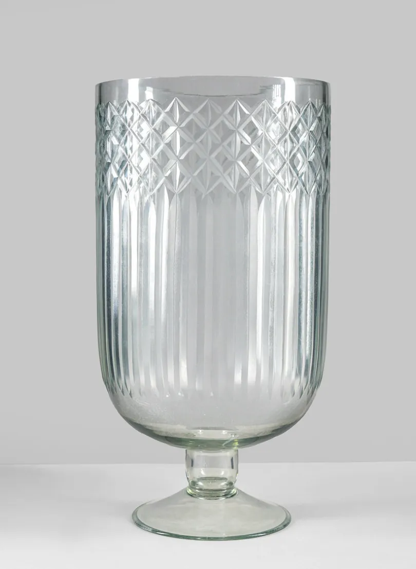 15in Tall Harem Cut Work Hurricane Glass Vase