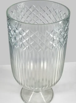 15in Tall Harem Cut Work Hurricane Glass Vase