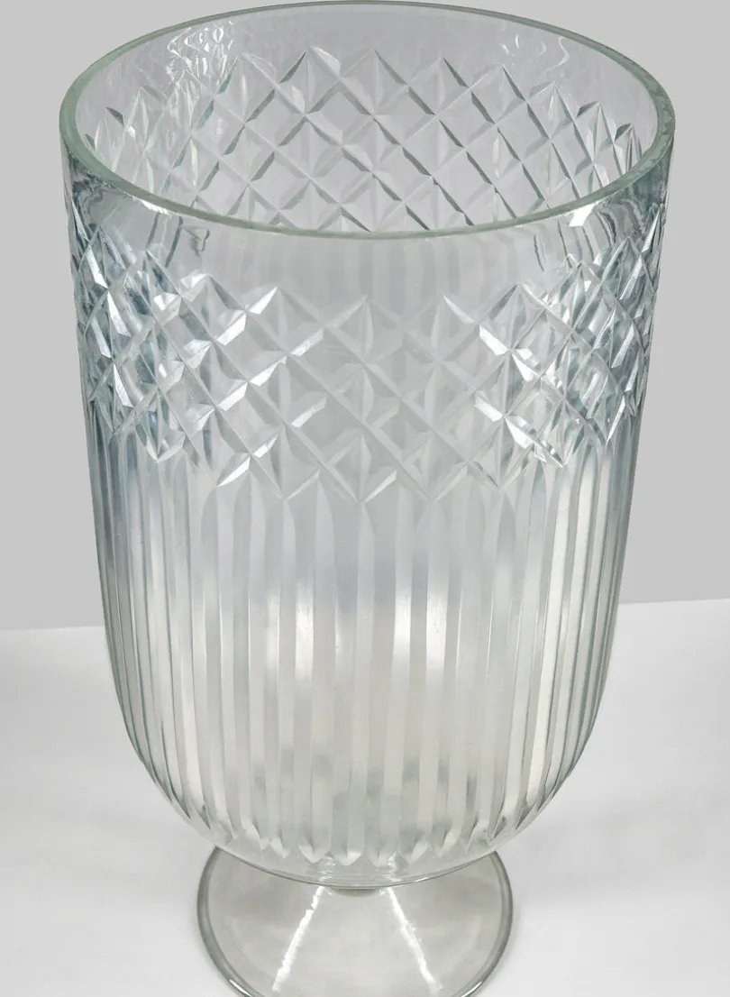 15in Tall Harem Cut Work Hurricane Glass Vase