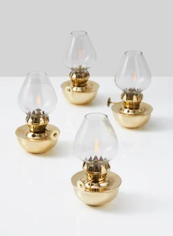 4.5in Tall Heritage Brass Oil Lamp, Mini, Set of 4