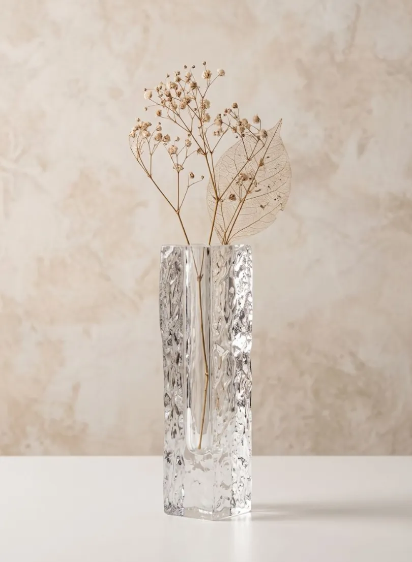 8in Tall Ice Block Deco Glass Vase