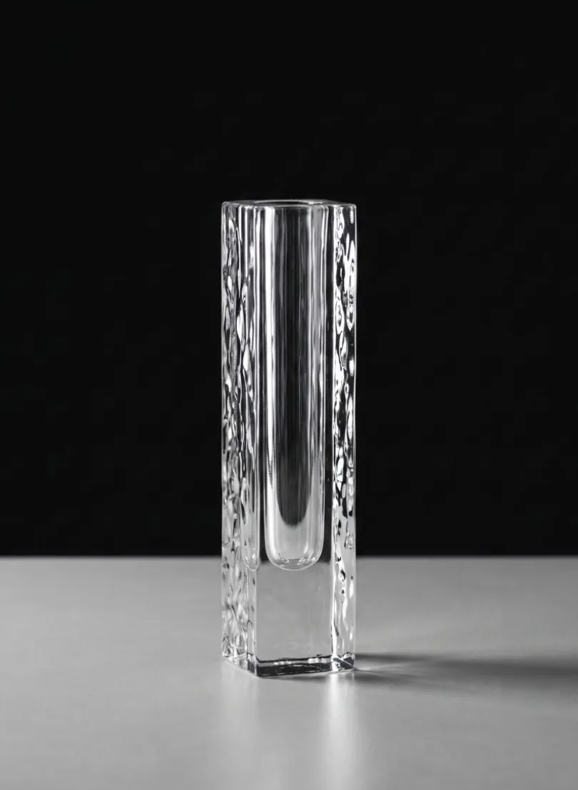 8in Tall Ice Block Deco Glass Vase