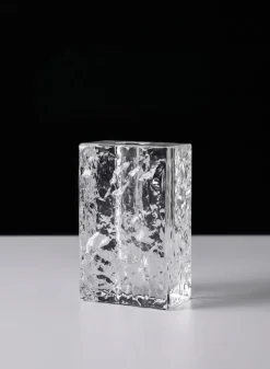 5in Tall Ice Rectangle Block Deco Glass Vase