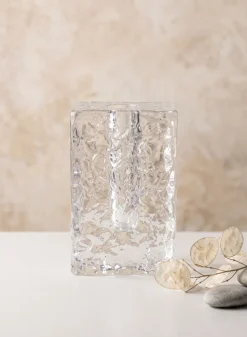 5in Tall Ice Rectangle Block Deco Glass Vase