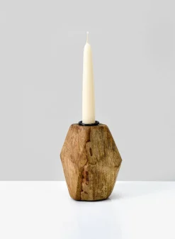 4in Tall Inca Wood Block Candlestick