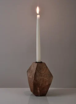 6in Tall Inca Wood Block Candlestick