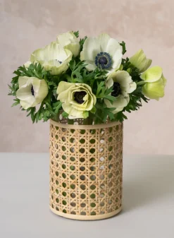 7in Tall Indochine Cane Weaved Glass Cylinder
