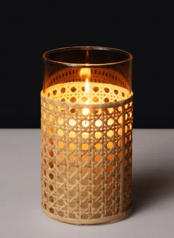 7in Tall Indochine Cane Weaved Glass Cylinder