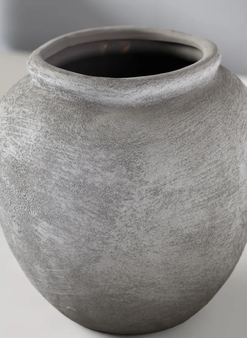 7in Tall Iquitos Venetian Grey Ceramic Jar Vase