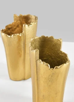 5in Tall Iris Aluminum Gold Mini Vase, Set of 2