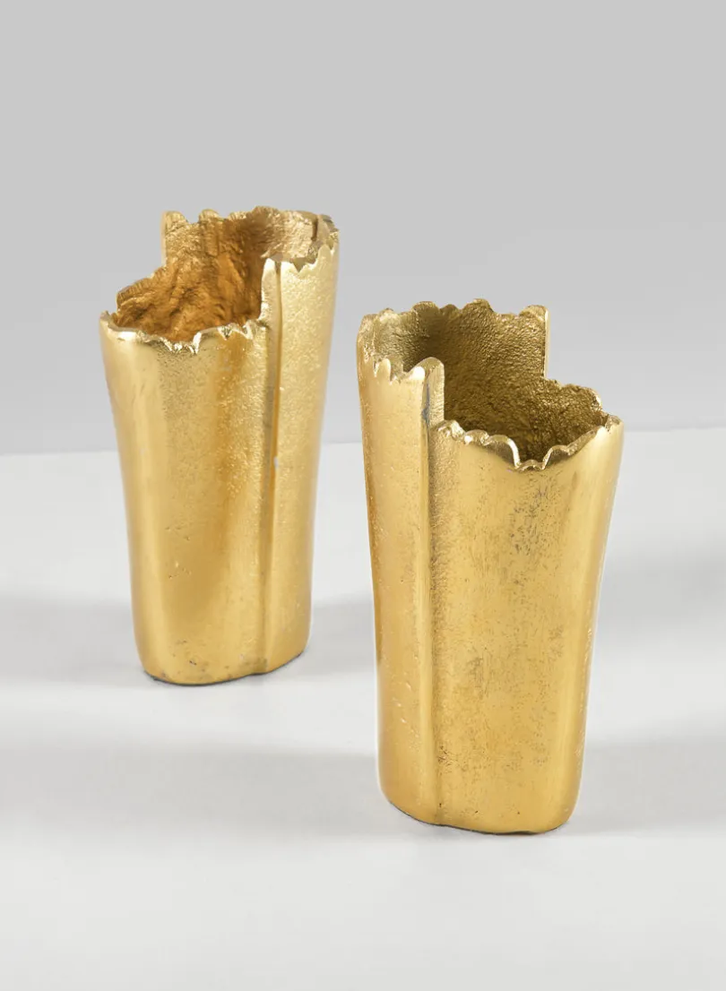 5in Tall Iris Aluminum Gold Mini Vase, Set of 2