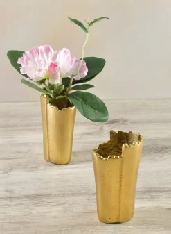 5in Tall Iris Aluminum Gold Mini Vase, Set of 2