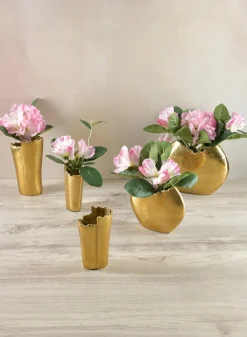 7in Tall Iris Aluminum Gold Vase