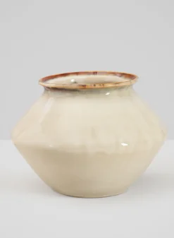 6.5in Tall Ivory Glaze Kaneshon Low Bowl Ceramic Vase