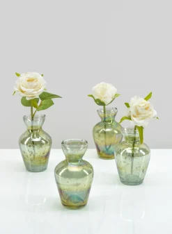 4in Tall Jacques Green Vintage Glass Bud Vase, Set of 4