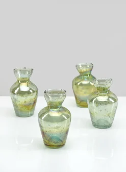 4in Tall Jacques Green Vintage Glass Bud Vase, Set of 4
